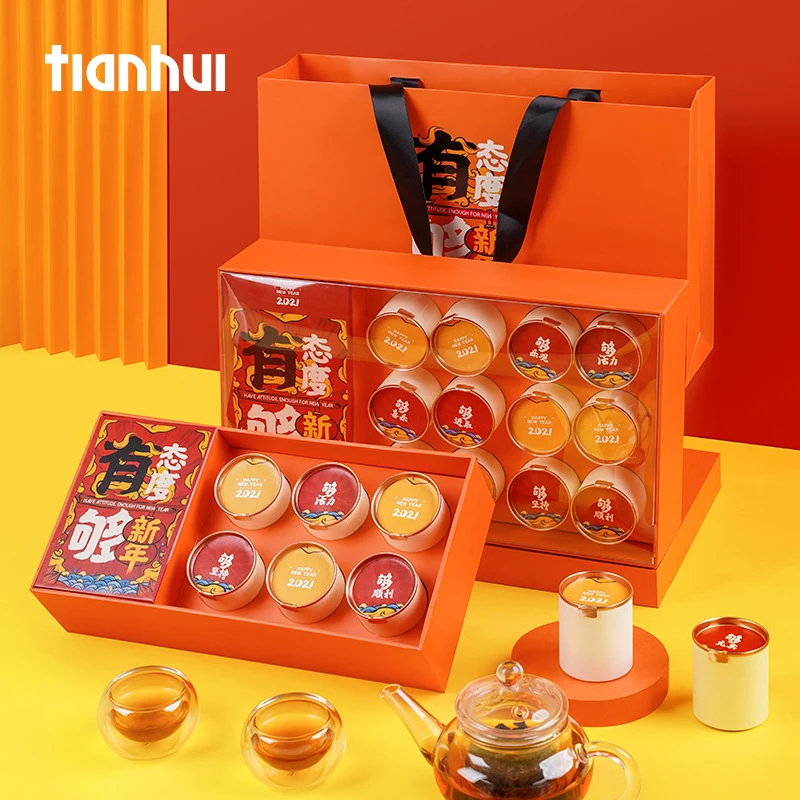 Tianhui Coated Paper Boxes with Small Cans for Handmade Tea Gift Packaging Set