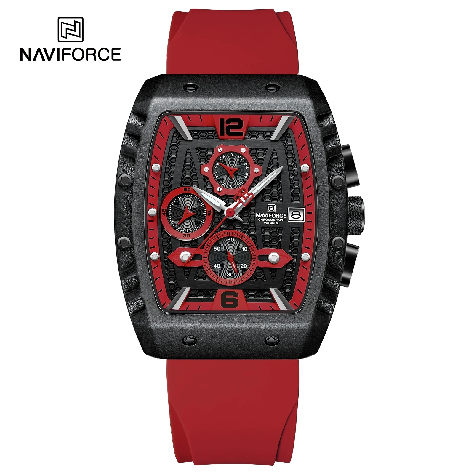 Watch For Men NAVIFORCE 8025 New men watches Sport Quartz Chronograph Red Fumed Silica band with date 30m waterproof wristwatch