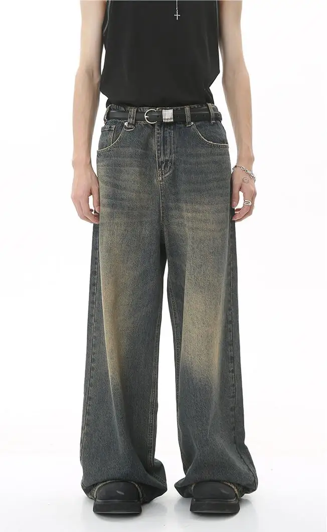 Streetwear Retro Old Baggy Jeans Men Wide Leg Mens Jeans Top Quality Jeans Homme Custom