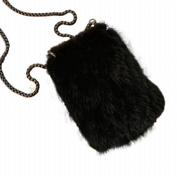 Handmade real mink fur bag knitted style mini fur purse women luxury fur shoulder phone case