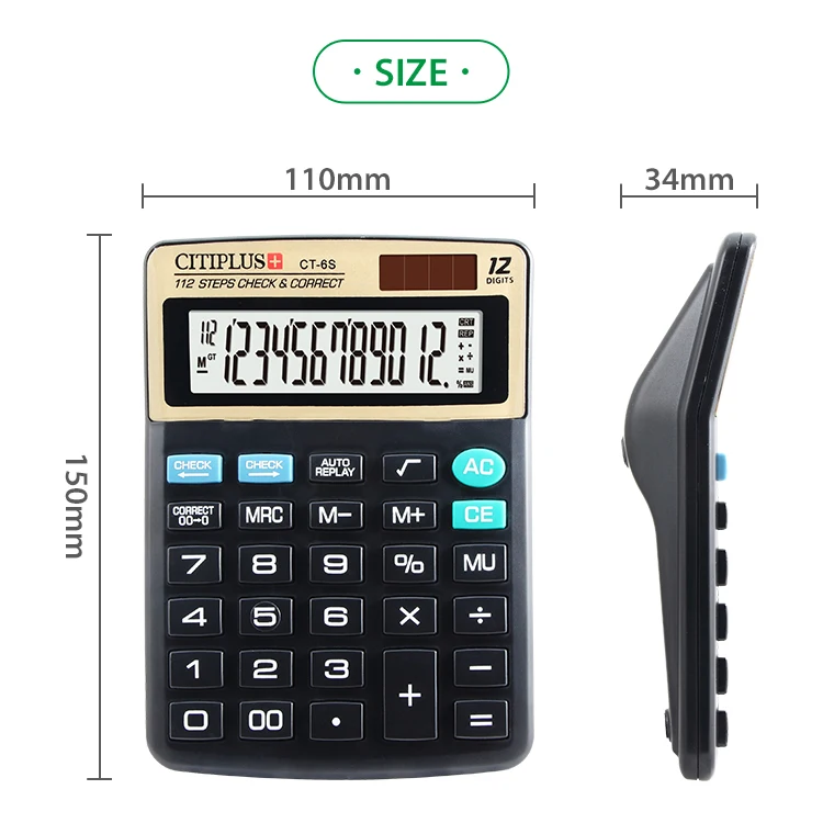Manufacturer oem 12 digit solar and battery office desktop calculator with check correct function