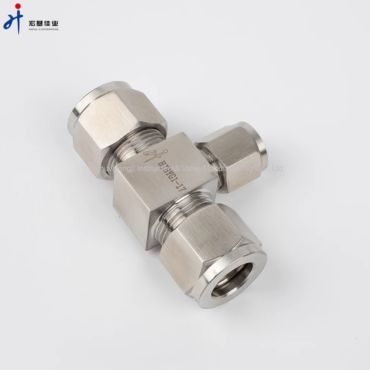 High Pressure Stainless Steel With Ferrule Connector Reducing Hydraulic Tee Fitting