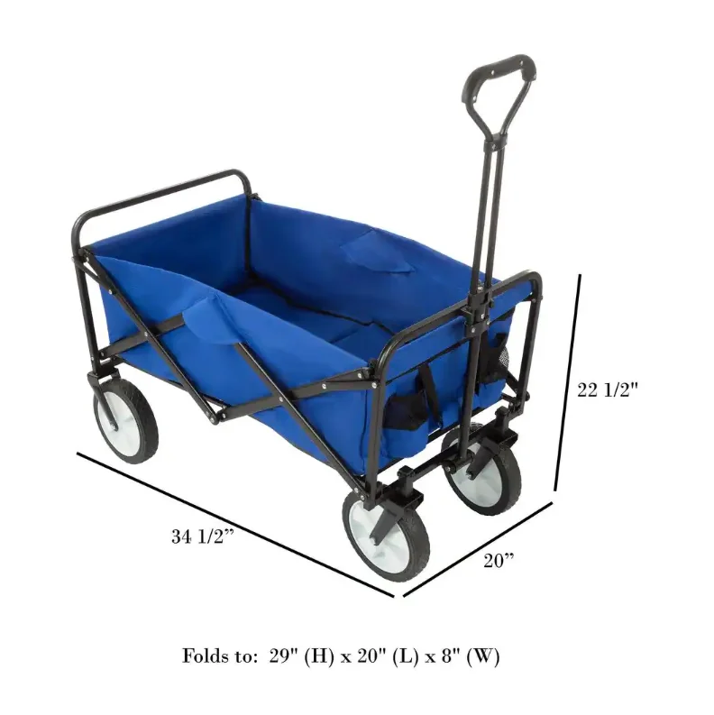 Folding garden Wagon Cart Portable Large Capacity Beach Wagon Heavy Duty Utility Collapsible camping Wagon with rubber Wheels