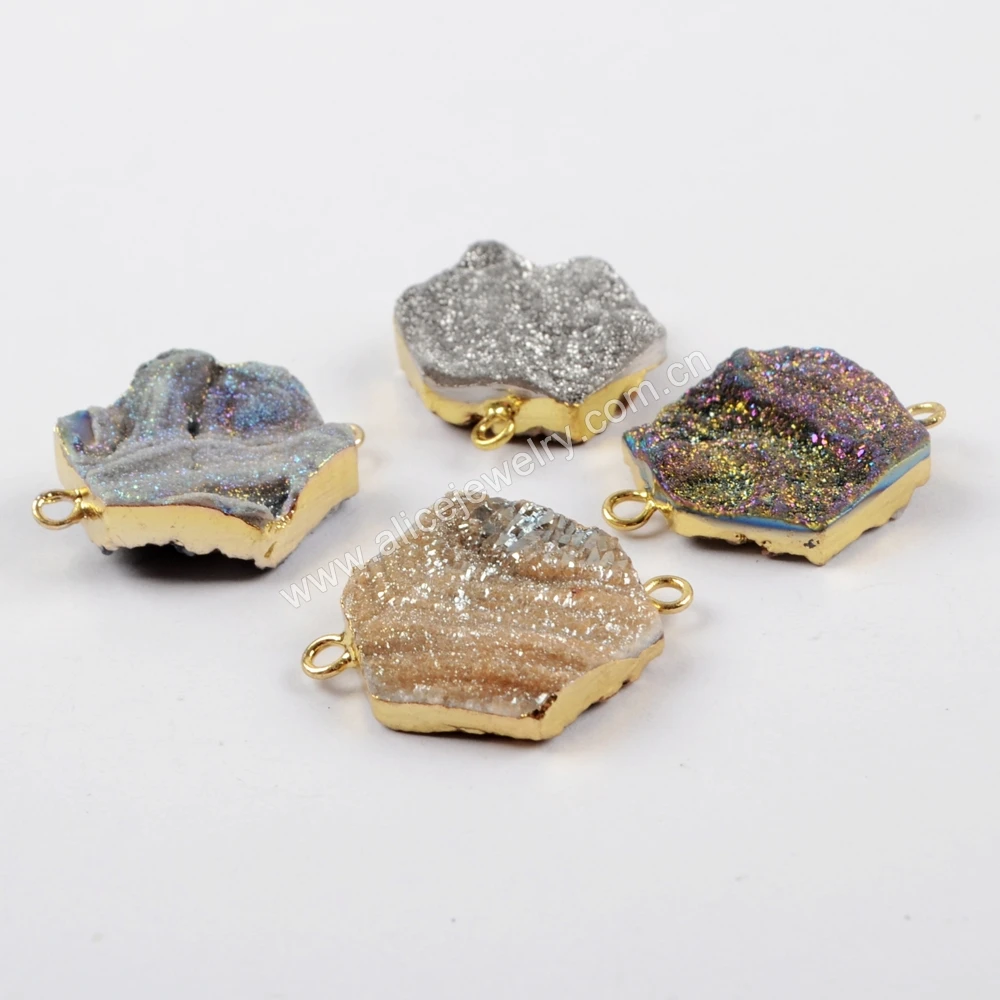 G1618 Hexagon Galaxy Rainbow Titanium Agate Druzy Connector For DIY Jewelry Making