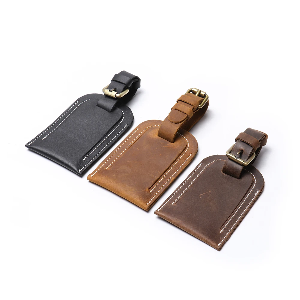 Crazy Horse Leather Luggage Tag For Vintage Men Leather Bag ID Tag For Duffle Backpack Luggage Tag