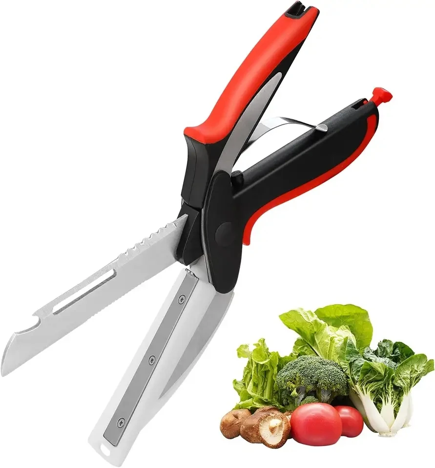 6 in 1 Kitchen Food Cutter Chopper Kitchen Knife Scissor with Cutting Board Multipurpose Food Scissors