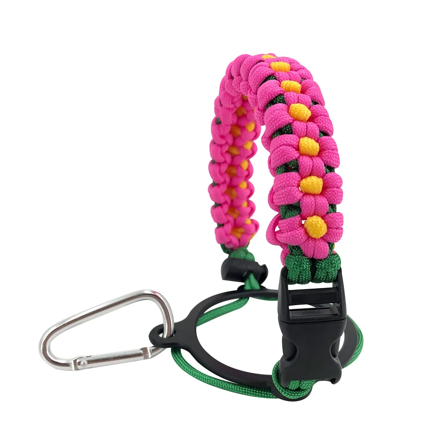Sunflower Braid Water Bottle Handle Survival Carabiner Paracord Holder for Hiking Camping