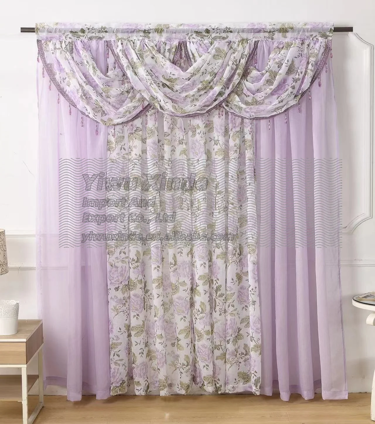 5pcs Floral Curtains Long Printed Grommet Cotton Window Curtains for Living Room Bedroom Light Filtering Linen Style Curtain