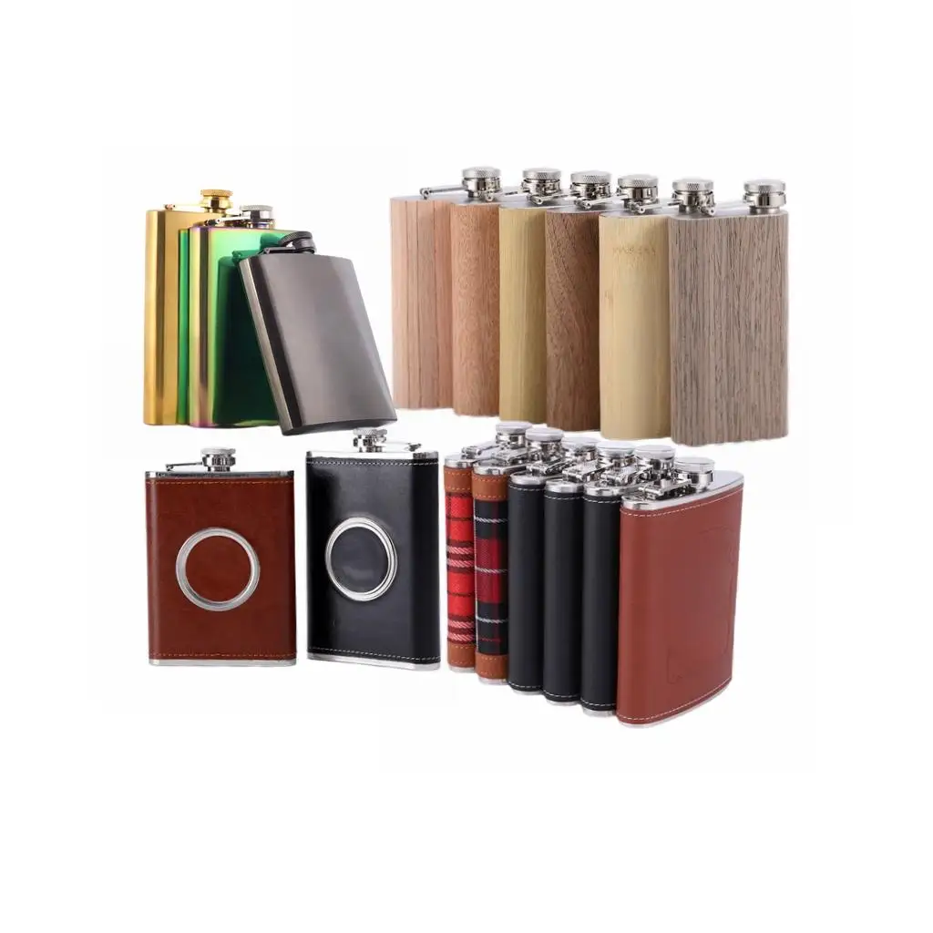 Custom 6/7/8oz Leather Liquor Alcohol Flask Wine Bottle Stainless Steel Metal Hip Flask with Funnel Gift Set For Skyy Sobieski