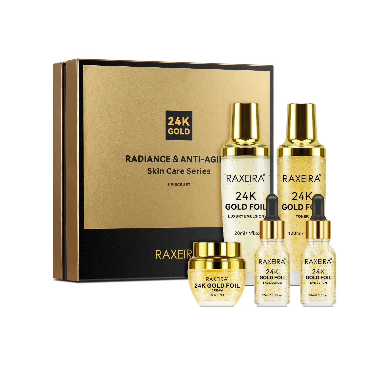 Hot Sale 24K Gold  Anti-aging Skin Care Set Moisturizer Nourishing Serum Cream  Facial Kit 24k Gold Face Serum Set