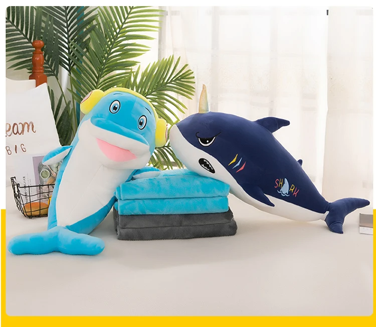Customized Woven Cartoon Animal Blanket Customs Animals Shark Whale Pillow Blanket throw blanket