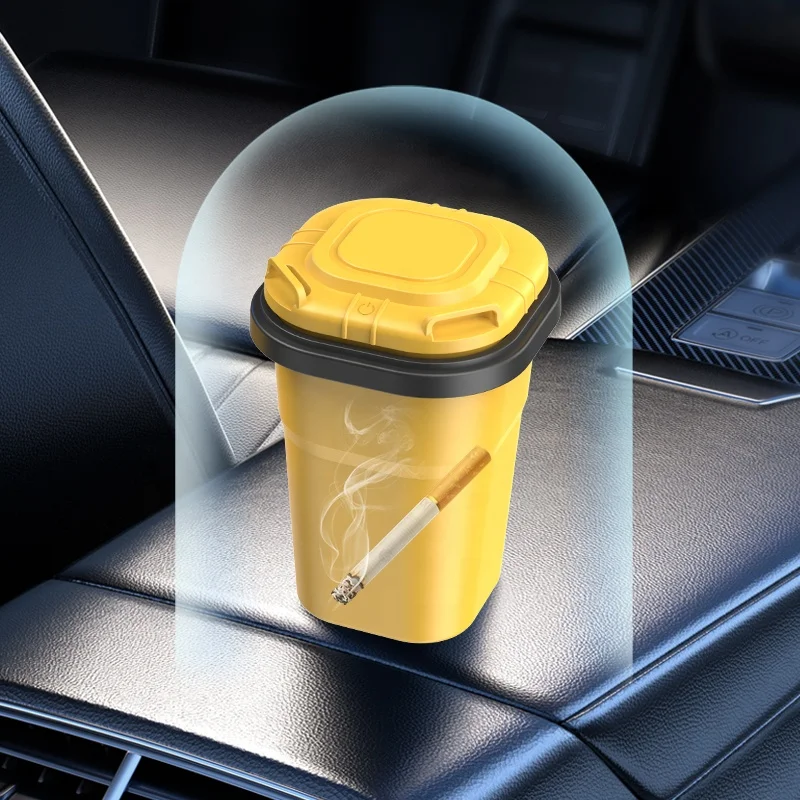 N19A Portable car ashtray with lid smell proof stainless steel LED ashtray for car accessories