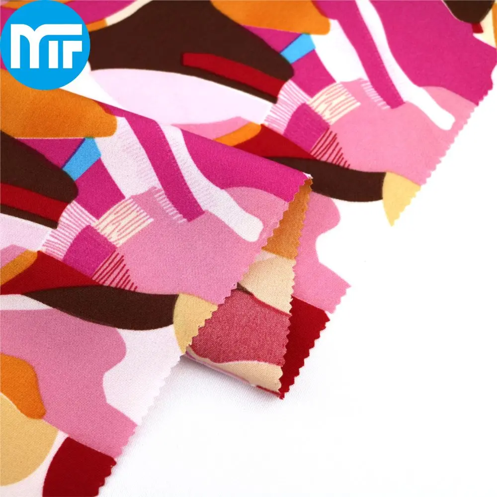 Wholesale Camo Stretch Custom 97% Polyester 3%Spandex Crepe Four Way Woven Printed Fabrics Garments Women Dress Clothing Lining