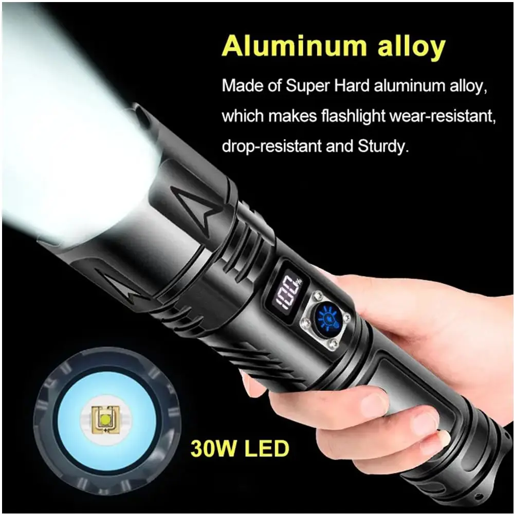 High Power Flashlight USB Charging Waterproof Flashlight 2000 Lumens Rechargeable battery Flashlights