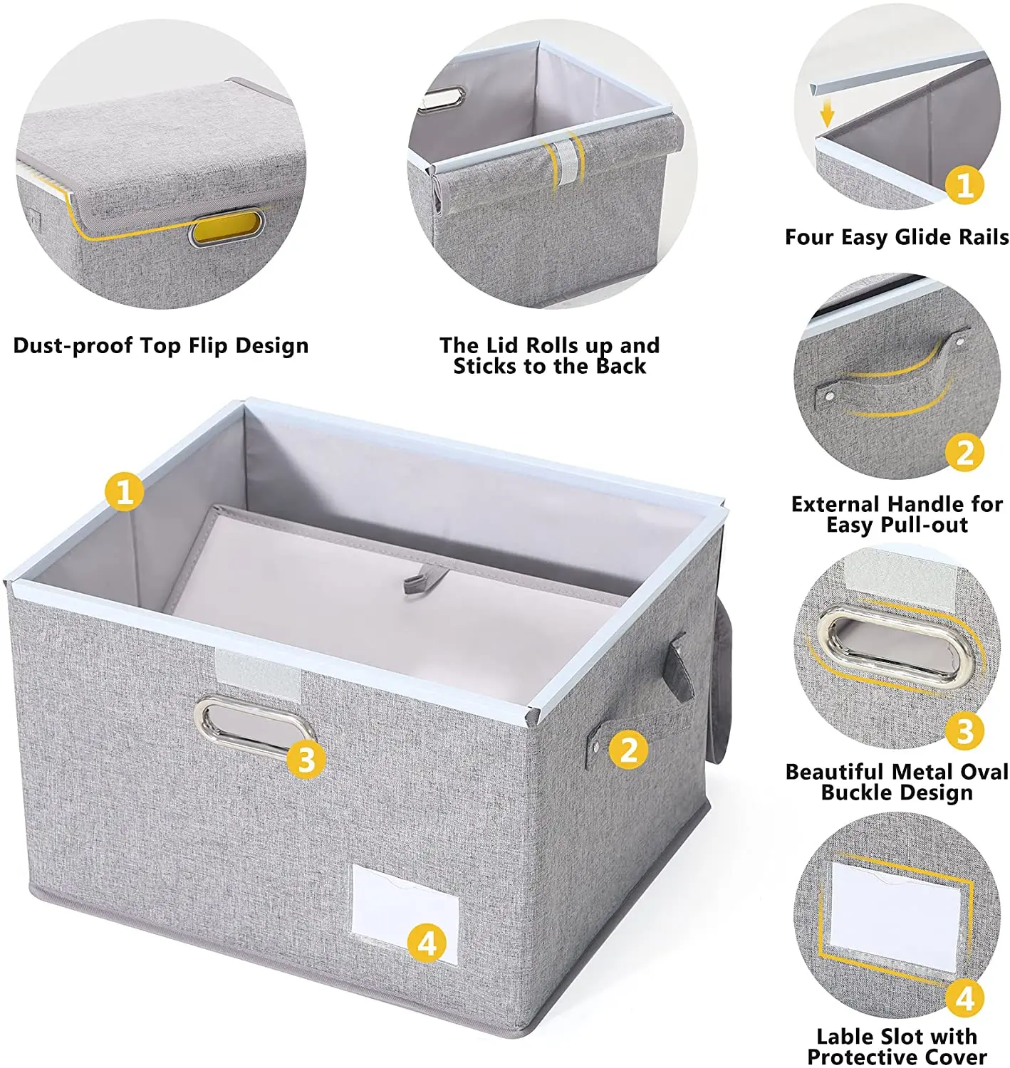 Foldable linen fabric file storage box large capacity Home Office Organizer hanging holder desktop storage box