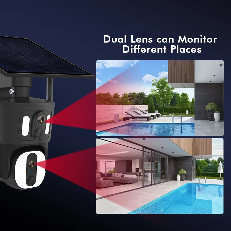 Original Manufacturer Color Night Vision Two Way Audio Motion Detection 4MP WIFI 4G Sim Card PTZ Dual Lens Solar Camera