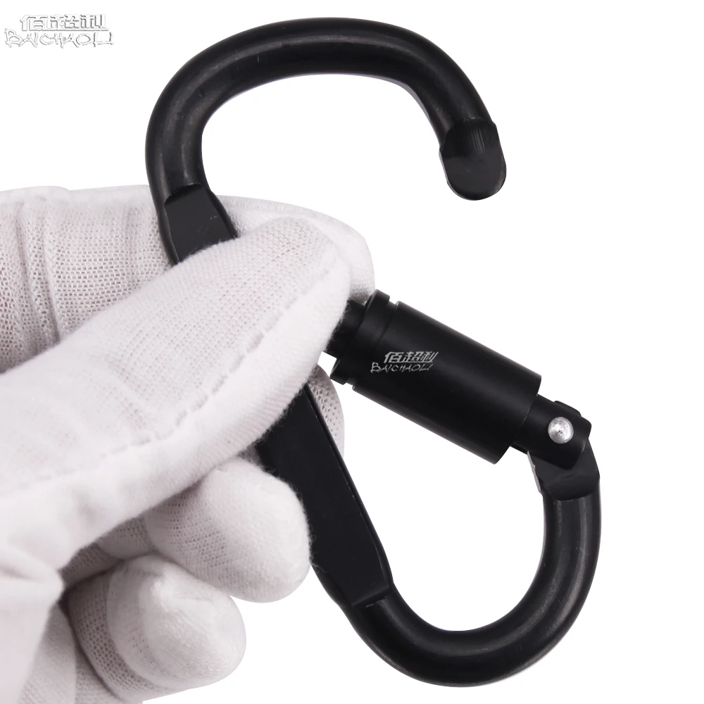 3pcs set 8# D shaped 82*42mm snap aluminium alloy metal screw locking key chain flat full black carabiner hook