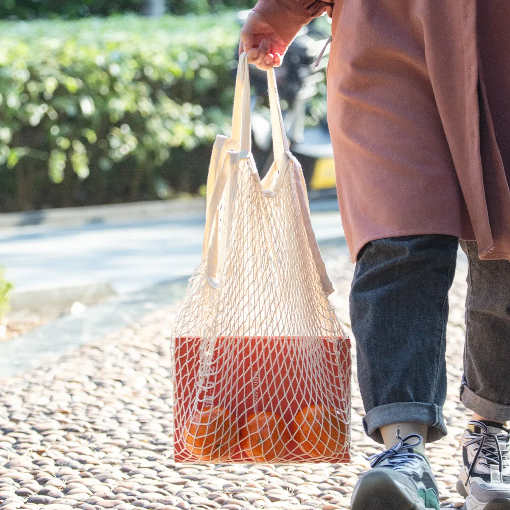 RPET Environmentally Friendly Fruit Bag Supermarket Shopping Recycled Cotton Long Short One Portable Net Bag Polyester Net Bag