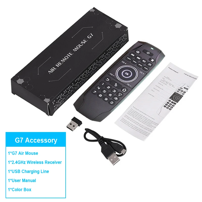Universal IR Learning 2.4G Wireless G7 English Backlit Air Mouse Remote Control with USB Receiver For Android TV Box PC