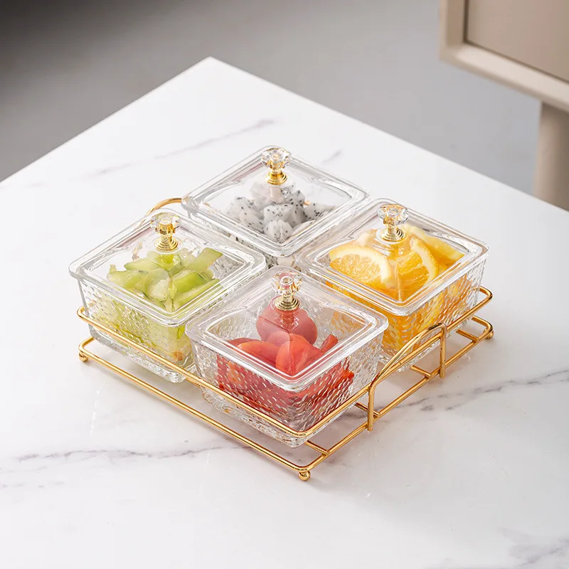New Arrival Fashion Creative Living Room Glass Snack Plate Square Fruit Bowl Nuts Fruit Serving Milk Candy Foods Wholesale Plate