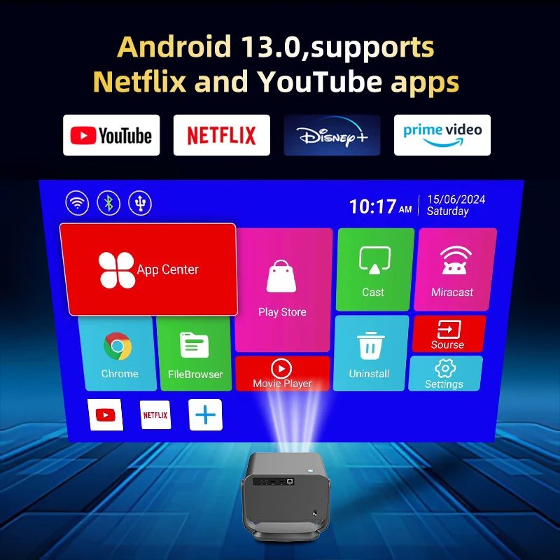 Android 13 1080P Smart portable mini projectors Home & Office Theater Projector 2+16GB WiFi BT