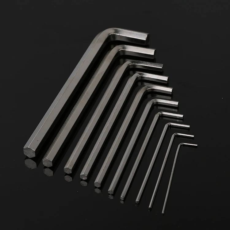 10pc manufacturer cheap high quality flat nickel plated metric hexagon allen hex key wrench set