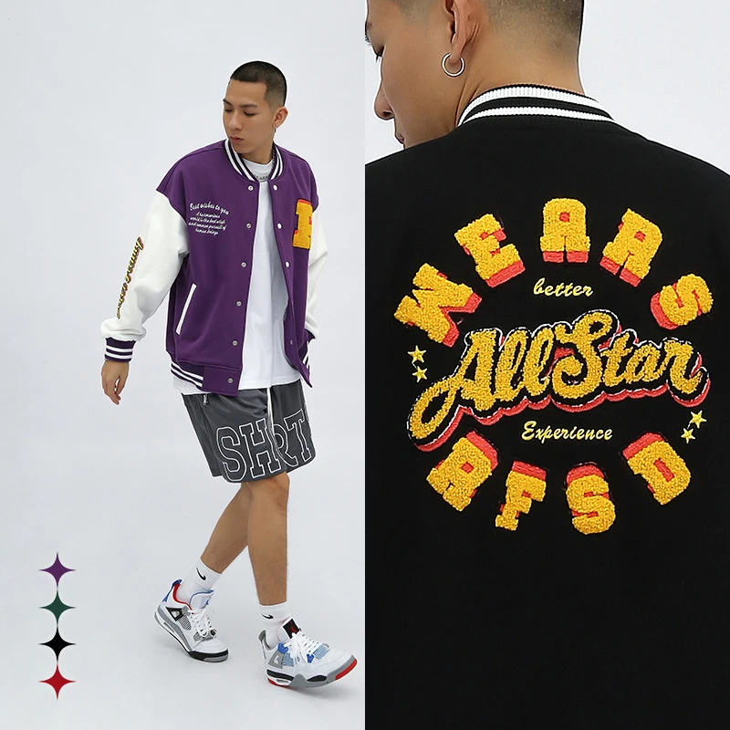 OEM wholesale 100% cotton baseball jacket men full size embroidery bomber vintage baseball jacket custom varsity jackets