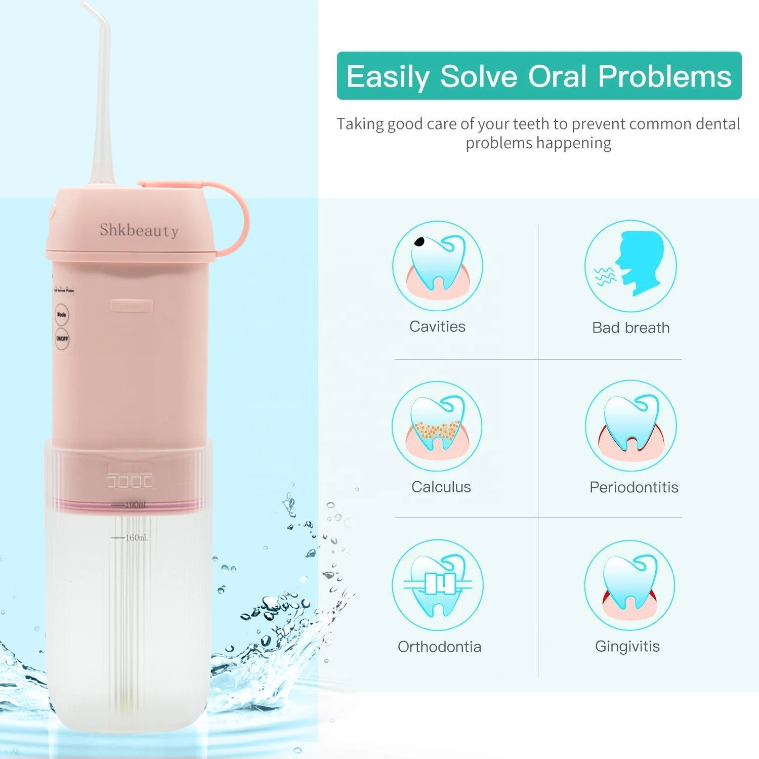 OEM/ODM New Portable Water Flosser Cordless Dental Teeth Oral Irrigator 200ML IPX7 Water Pick