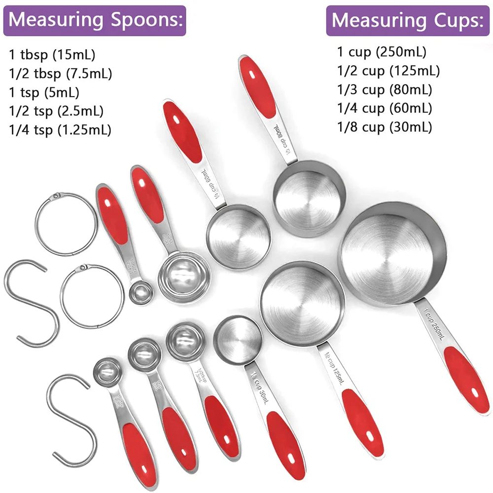 
Custom 12 pcs stainless steel metal Kitchen cooking Measuring Cups and Spoons Set . spoon cup of 6 30ml 250ml 5ml 2.5ml 