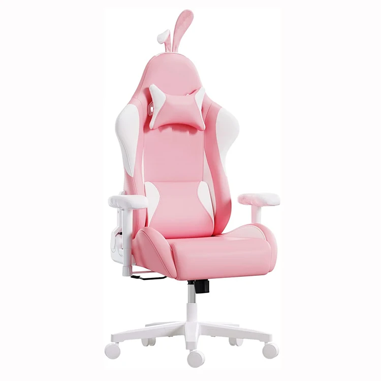 Low Price 2 Years Warranty Poland Pink LED Rgb Massage Kawaii Cute Bunny Ears Ergonomic Recliner Chair Computer Chair for Girls