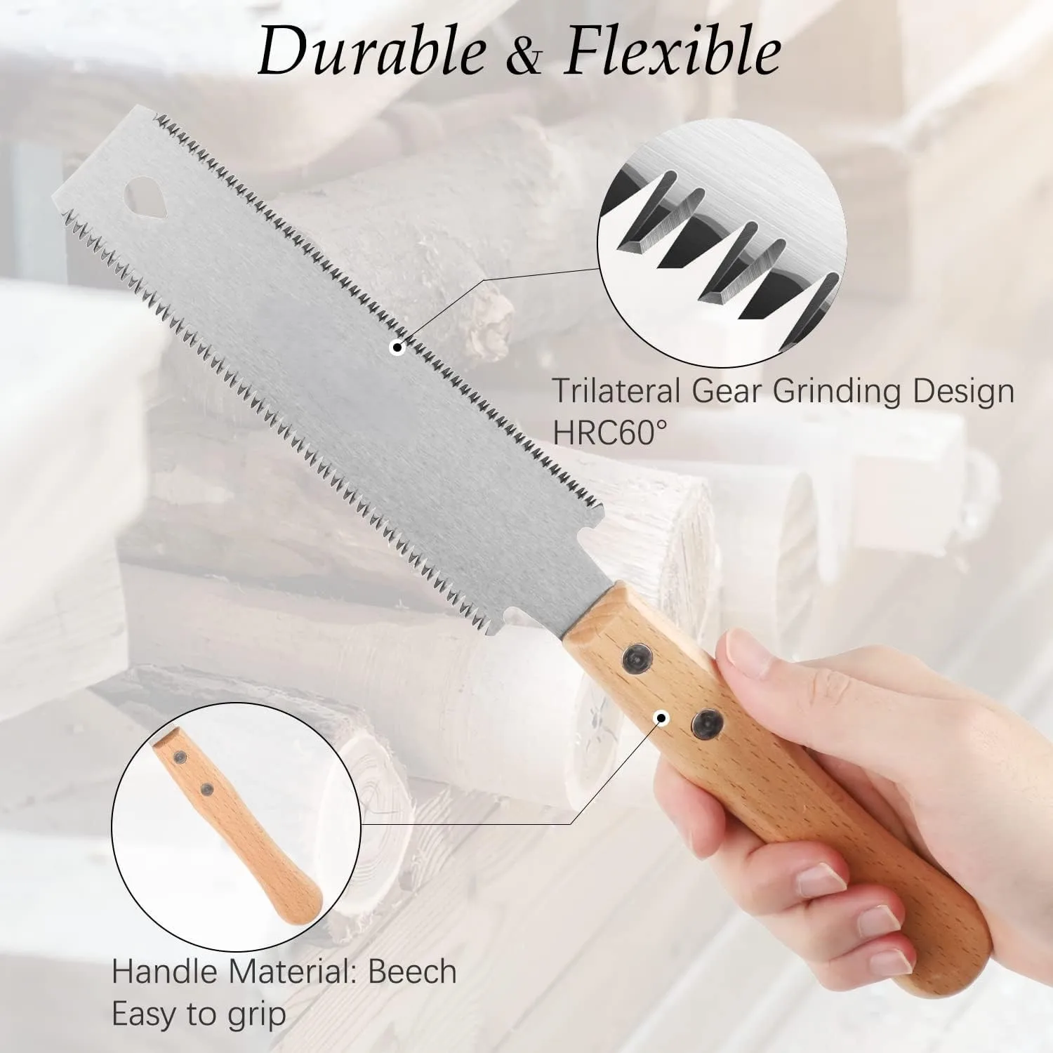 Cisivis Small Japanese Hand Saw, Double Edged 11/17 TPI Flush Cut Saw, Wooden Handle Fine Tooth Pull Saw