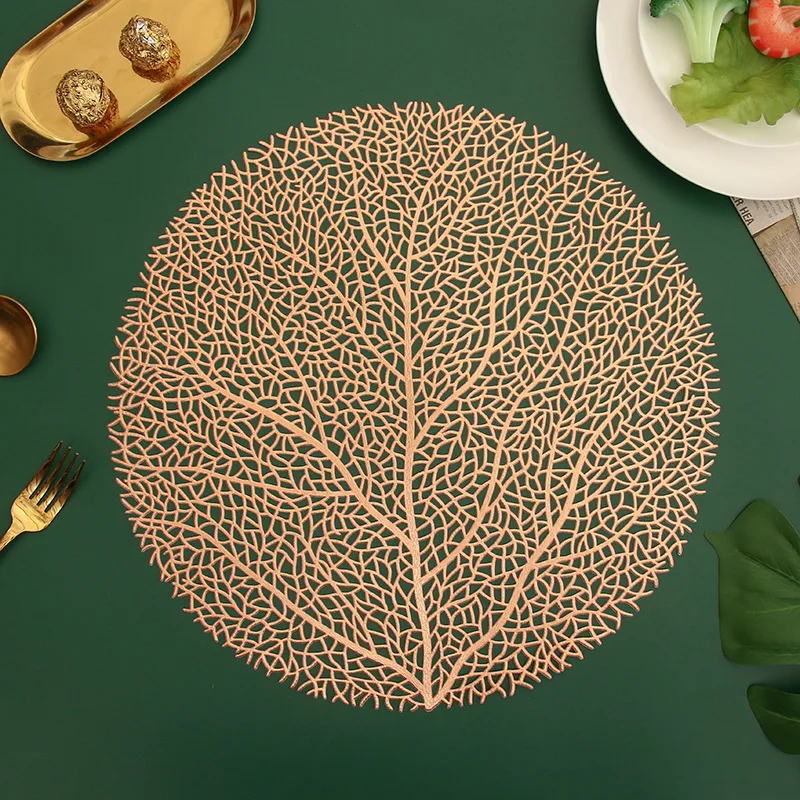 Creative Coffee Cup Table Mat Leaf Vein Pattern Shape Round Accessories Wholesale Pvc Placemat