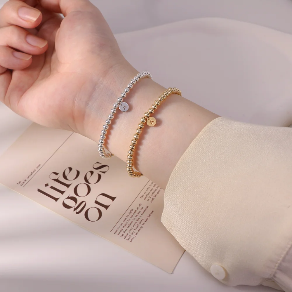 Custom Fine Stretchy Beaded Bracelet Friendship 14k Gold Filled Jewelry Letter Charms Bracelets for Women Fashion Gift
