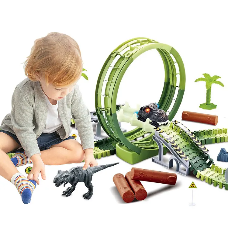 Популярные гибкие 144 шт. игрушки для динозавров гоночный слот Игрушечный трек автомобиля с 360