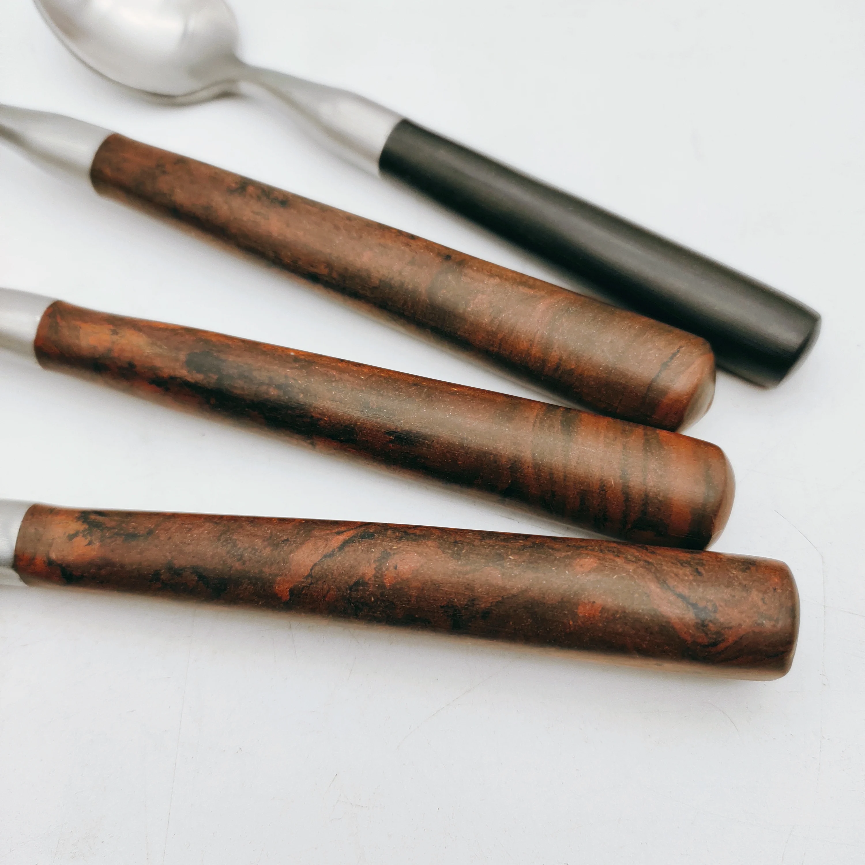 Brown Matt POM Handle Forged Bakelite Japan Style Copper Flatware Satin Stainless Steel Cutlery Set