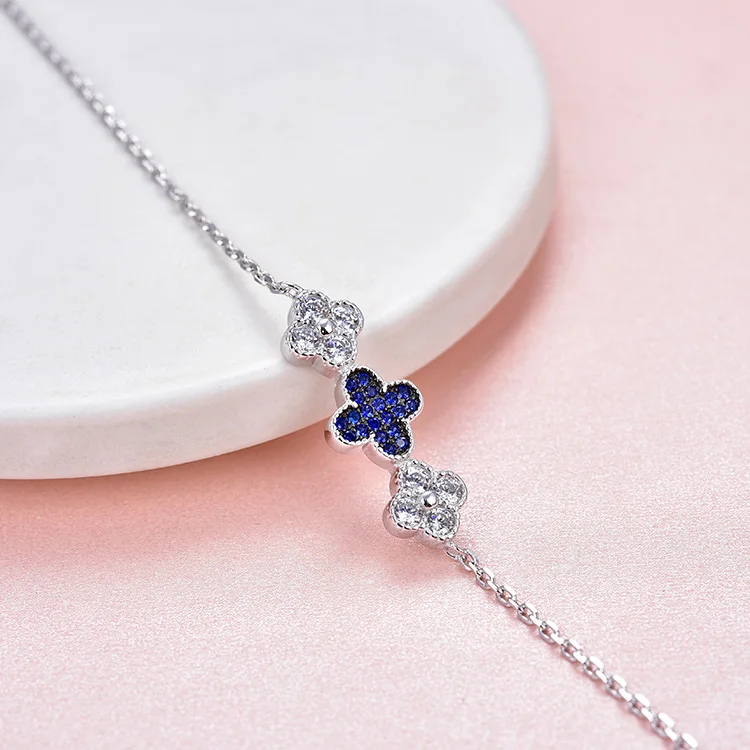 Customizable Four Leaf Clover Bracelet 925 Sterling Silver Cubic Zirconia Macrame Clover Bracelets