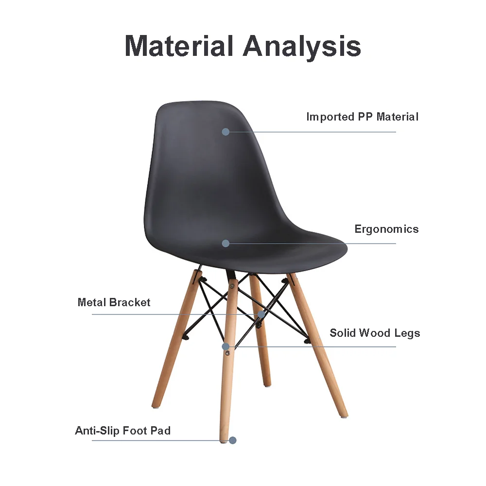 
Modern dining chairs set of 4 nordic style color PP plastic wood chairs for dining room 