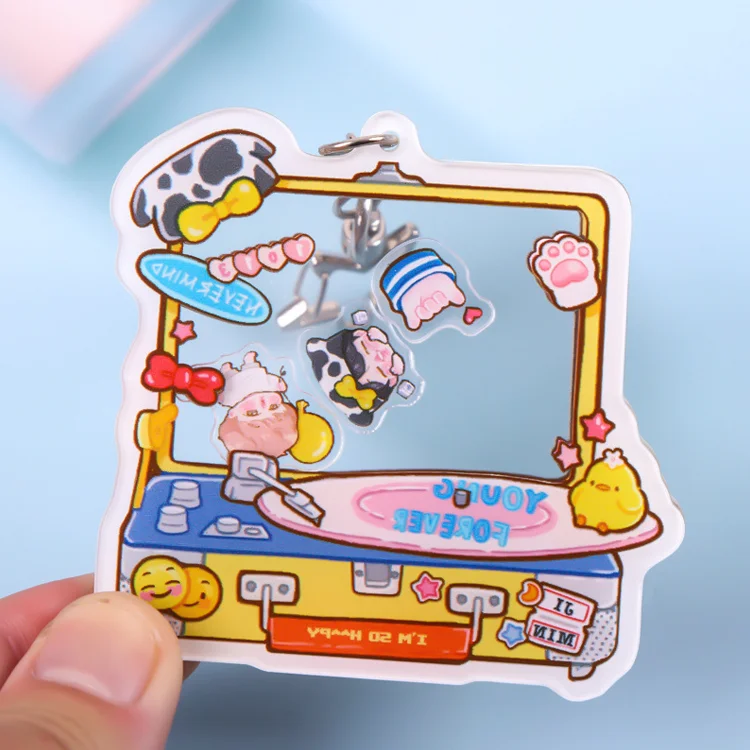 Promotion cartoon plastic keychain blank logo print kawaii shaker keychains custom acrylic keychains with star keyring