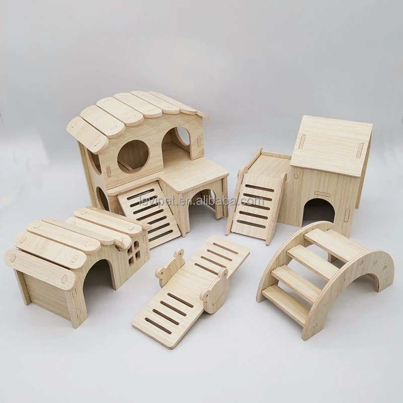 Wooden Hamster House Hanging Wooden Swing Chew Toy Small Animal Hideout Arched Platform Nesting Habitat forGerbils Guinea Pigs