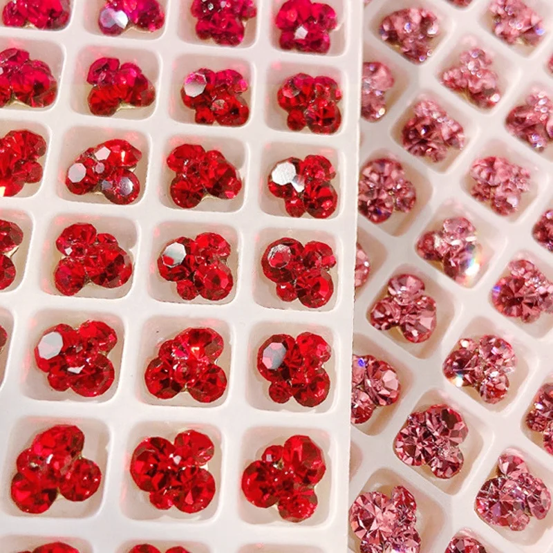 Chinese New Year China Festival Red Luxury Glass Diamond Rhinestone Nail Art Charms for Manicure Jewelry