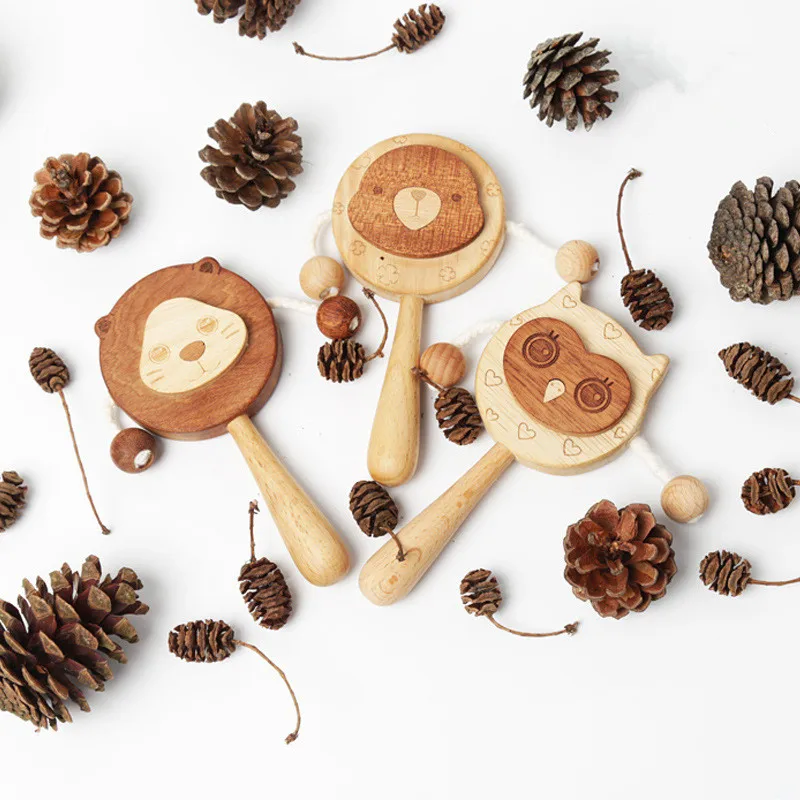 Solid wood rattle beech Soothing Hand ringing newborn toy gift