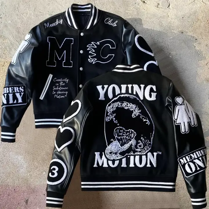 Oem Manufacturer Chenille Embroidery Men College Custom Baseball Bomber Letterman crop Leather Varsity Jacket
