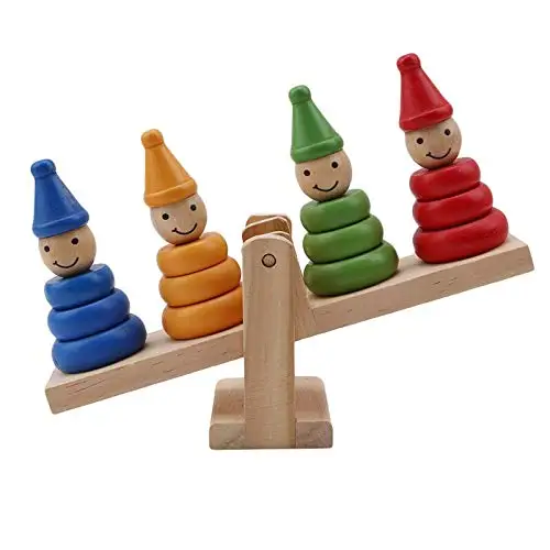 Montessori Wooden Clown Rainbow Stacker Seesaw Balance Scale Board Balancing Game Kids Early Education Toys Children