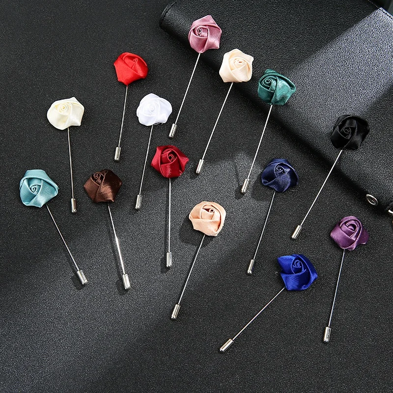Factory directly wholesale high quality cheap multiple colors mens pink flower floral brooch simple green flower brooch