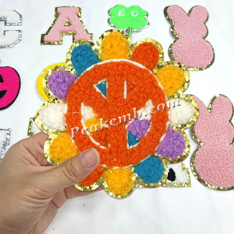 Chenille Star Patch for Bag  Self Adhesive Patch for Jacket Flower Patch for Girls Glitter Chenille Patch for Cosmetic Bag