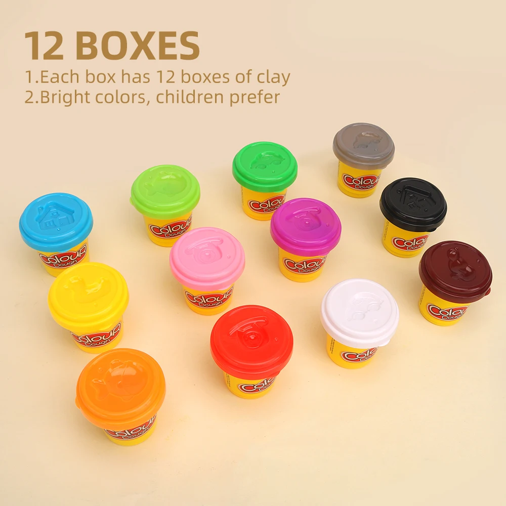 Hot Selling Educational Play Dough Toys 12 Colors Clay Set Kids Plasticine Modeling Kit