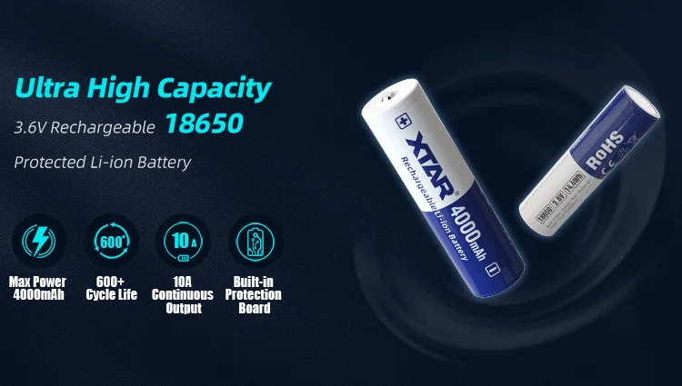 XTAR High Capacity 3.6V 18650 4000mAh 10A Lithium ion Battery Rechargeable Li-ion 18650 Batteries