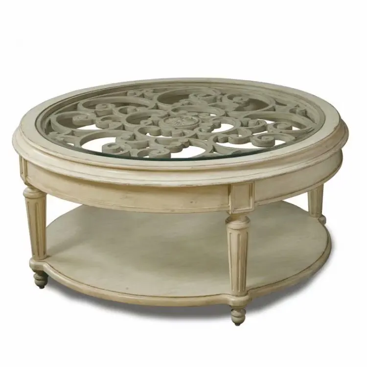 European sitting room solid wood retro carved hollow tea table coffee table