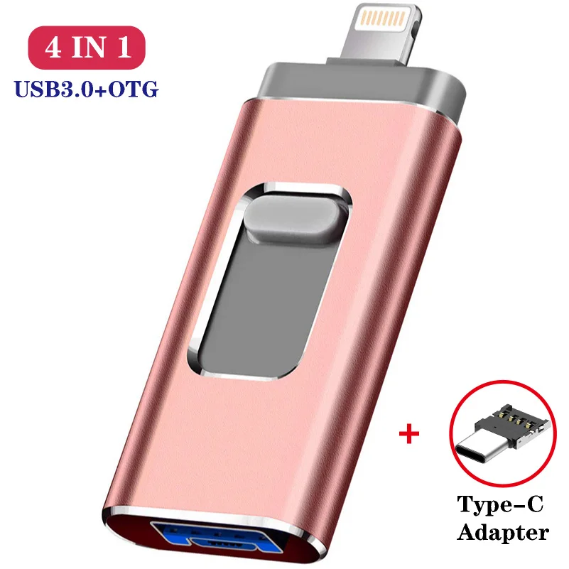 4 in 1 OTG USB Flash Drive 32 64G 128G 256G Memory Stick Type C Pen Drive For X 12/13 8 7 Plus usb 3.0