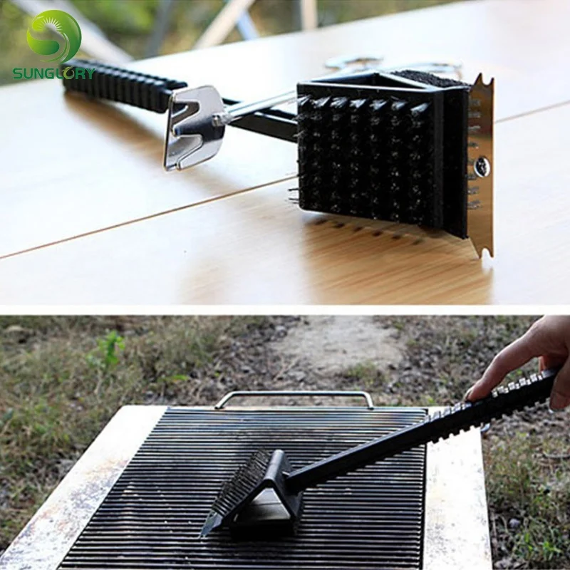 3 in 1 Copper Wire BBQ Grill Brush With Scraper Long Handle Stainless Steel Barbecue Grill Oven Cleaning Tools BBQ Brush Cleaner